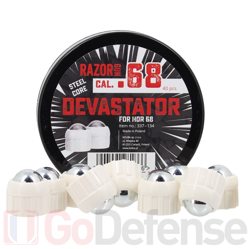 40 balles acier Razor Gun Devastator blanches HDR68 / TR68 - .68