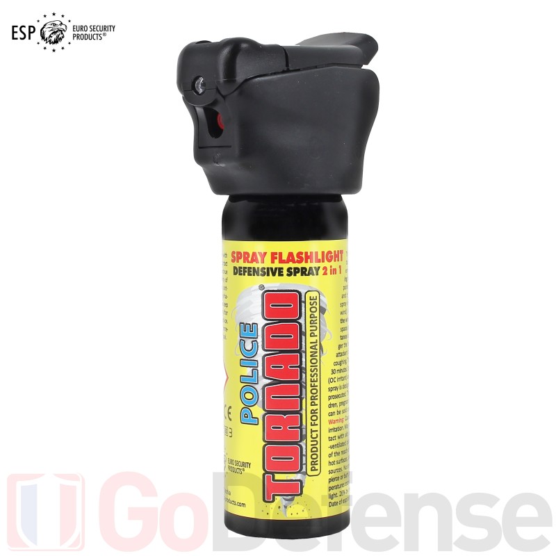 A&eacute;rosol de d&eacute;fense LED Police Tornado Poivre 63ml