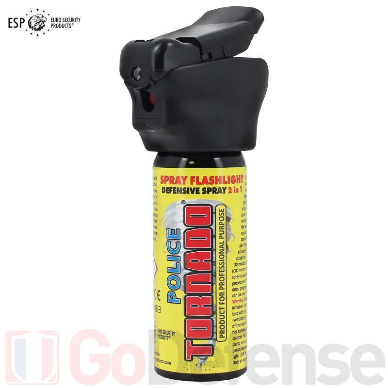 A&eacute;rosol de d&eacute;fense LED Police Tornado Poivre 50ml